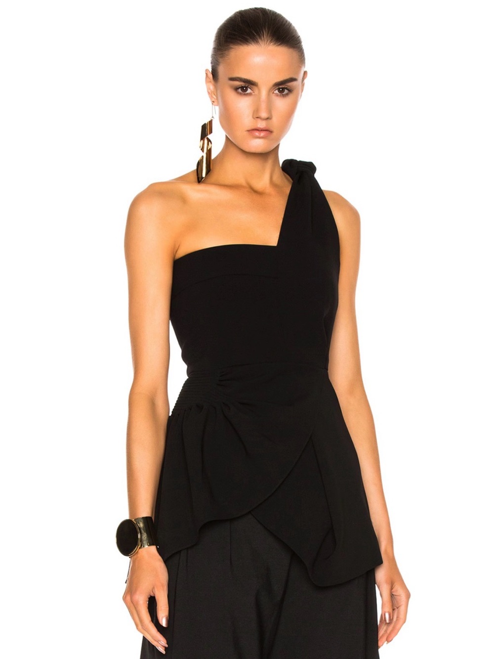 JW ANDERSON BEACH BODICE Black One-Shoulder Draped Peplum Top